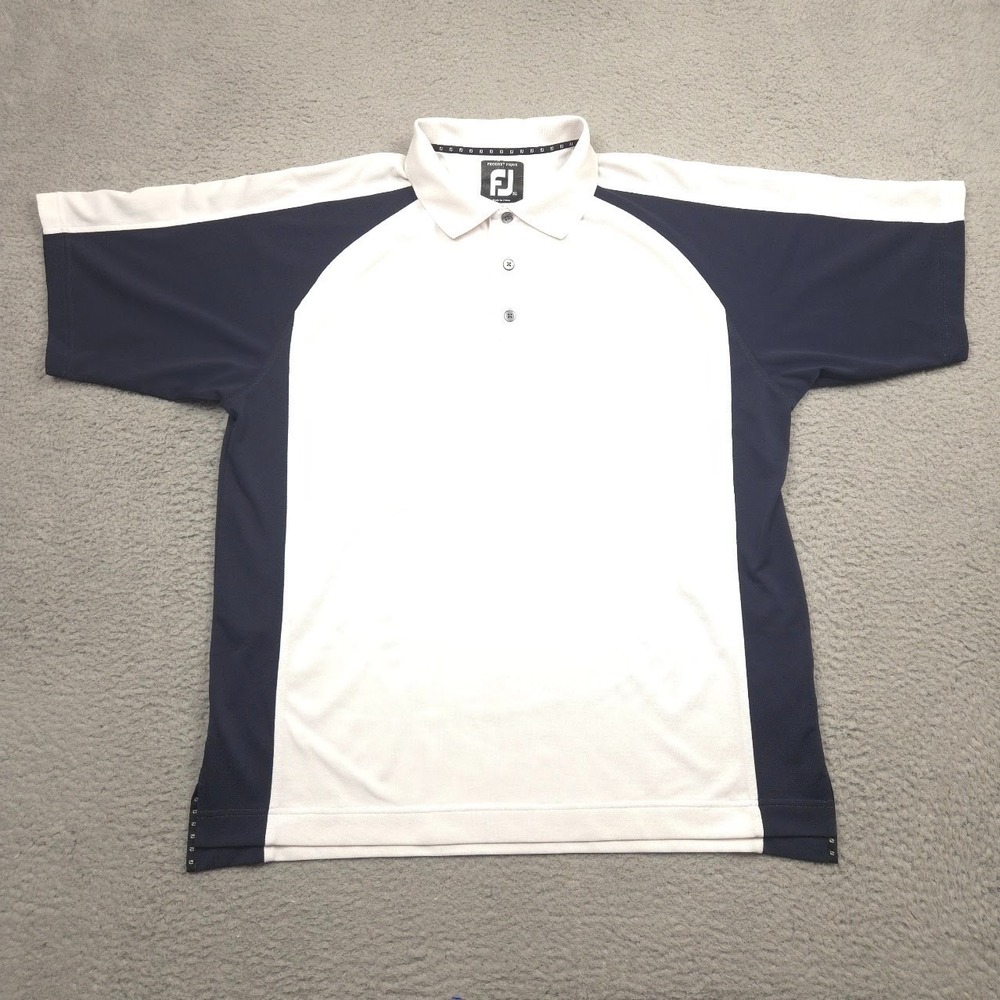 FootJoy FJ ProDry Pique Polo Mens XL White Navy Colorblock Golf Shirt‎ Top
